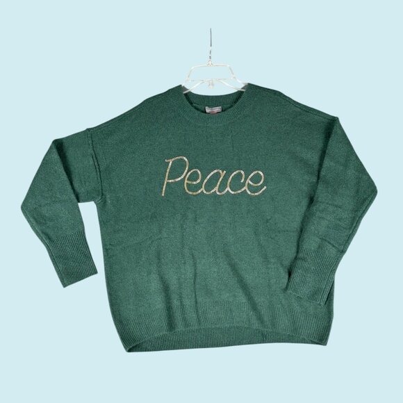 Vince Camuto Sweater Women's Small Green Crewneck Holiday Peace Festive Cozy NWT - Picture 2 of 10
